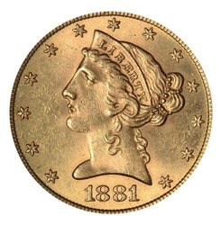 Liberty-S Double Eagle 5 Dollar 1881 Condition 3+