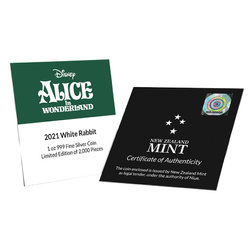 Niue: Disney Alice nel Paese delle Meraviglie - Bianconiglio colorato 1 oncia d'argento 2021 Proof