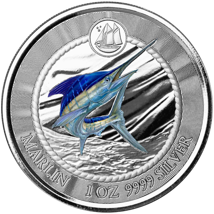 Isole Cayman: Marlin colorato 1 oncia d'argento 2023 Proof