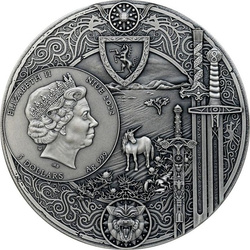 Niue: The Witcher Book Series – Time of Contempt barevná, pozlacená 2 unce stříbra 2022 High Relief Antiqued Coin