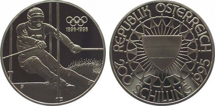 Slalom Skier Olympic 200 Schilling 1 oncia d'argento
