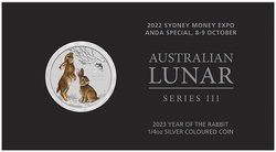 Perth Mint: Lunar III - A nyúl éve színes 1/4 uncia ezüst 2023 (Sydney Money Expo Anda Special)