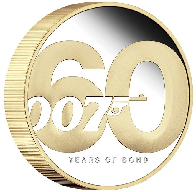 Tuvalu: James Bond 60° anniversario placcato in oro 2 once d'argento 2022 Proof
