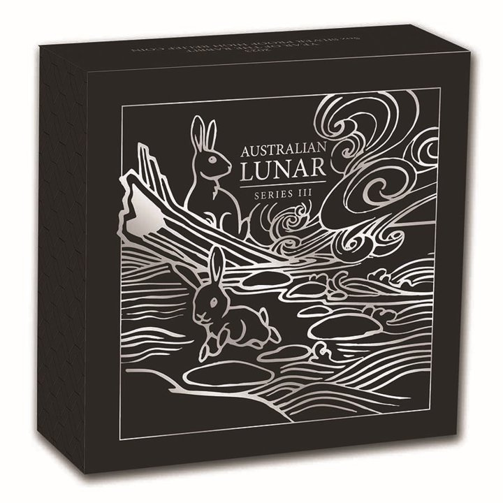 Perth Mint: Lunar III - Rok králíka 5 uncí stříbra 2023 Proof High Relief