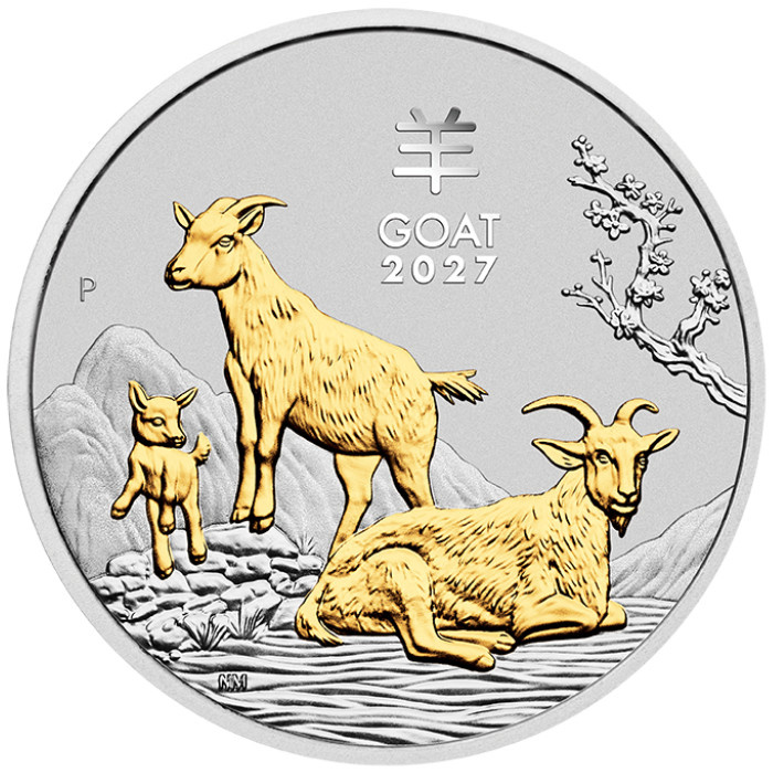 Set of 3 Perth Mint: Lunar III - Year of the Goat Colored/Gold-Plated Silver Coins 3 oz Silver 2027 Proof