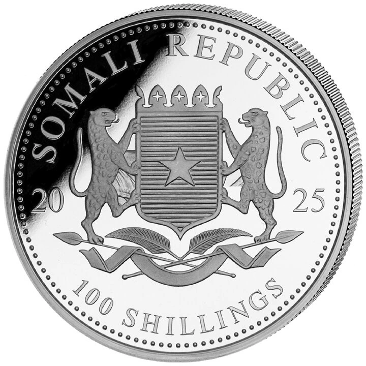 Africká divoká příroda: Somálský slon, kolorovaný, 1 unce stříbra, 2026 (Sněhová koule)