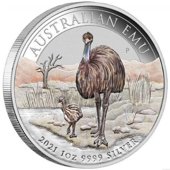 Australijski Emu kolorowany 1 uncja Srebra 2021