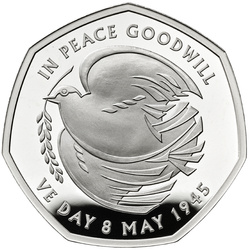 A 80-a aniversare a Zilei Victoriei în Europa 50 pence Argint 2025 Proof