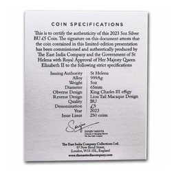 St Helena: Cash India Wildlife - Lion Tailed Macaque 5 oz Silver 2023