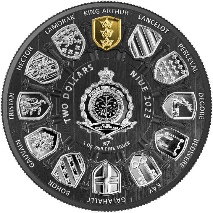 Niue: Camelot - Artù Pendragon 1 oncia d'argento 2023 Multimetal