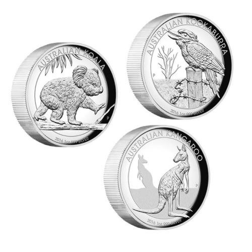 3 x Münzset 1 oz Silber High Relief Proof 2016 Australia