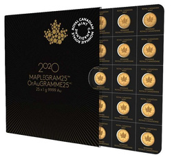 Hoja de Arce Canadiense 25 x 1 gramo Oro 2020