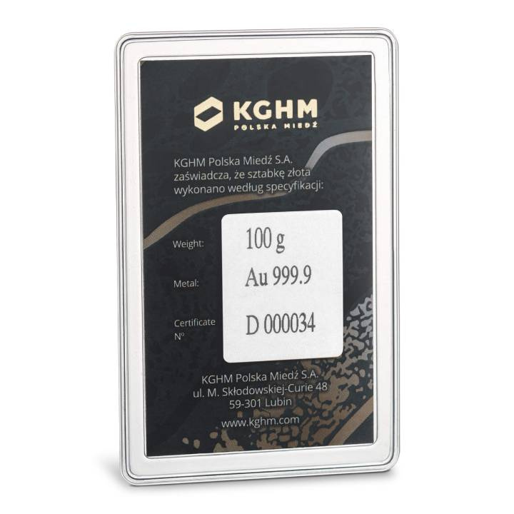 Sztabka KGHM 100 gramów Złota