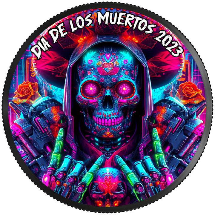 Meksyk: Dia de los Muertos "Cyberpunk" kolorowany 1 uncja Srebra 2023