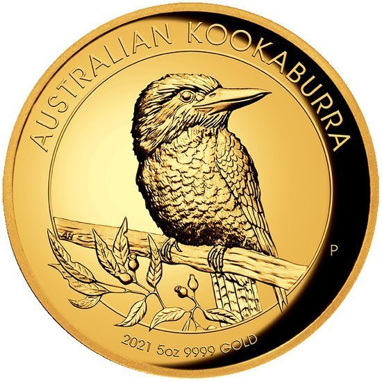 Kookaburra 5 uncí zlata 2021 Proof High Relief
