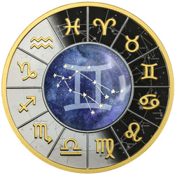 Camerún: Signos del Zodiaco - Gemelos de color, chapados en oro Plata 2023 Black Proof