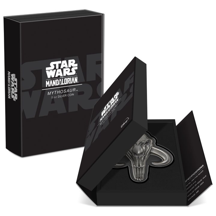 Niue: Star Wars The Mandalorian - Mythosaur 5 uncji Srebra 2023 Antiqued Shaped Coin