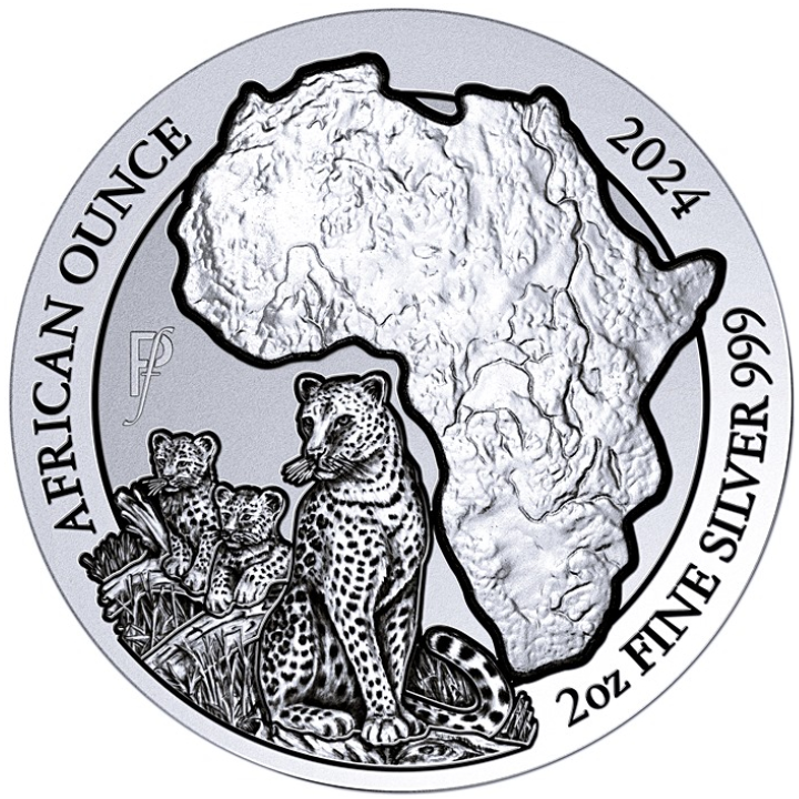 Rwanda : Ounce africaine - Léopard 2 onces d'argent 2024 Piedfort
