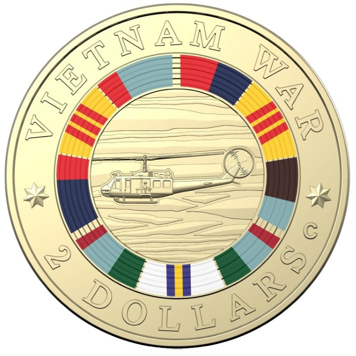 50e anniversaire de la fin de l'implication de l'Australie dans la guerre du Vietnam colorée 2 Bronze aluminium 2023 « C » Mintmark