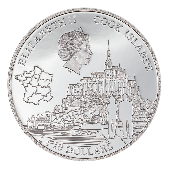 Islas Cook: Mont-Saint-Michel coloreado 2 oz Plata 2023 Proof Ultra Alto Relieve