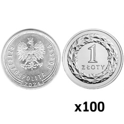 Polská národní banka: 1 PLN z mincovního sáčku (100 ks) z roku 2024 UNC