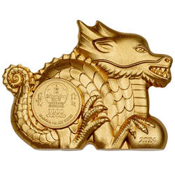Mongolia: Great Dragon gold plated 1 oz Silver 2024 Silk Ultra High Relief