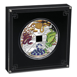 Set di 4 monete Tuvalu: Anno del Serpente Quadrant colorato 4 x 1 oncia d'argento 2025 Proof
