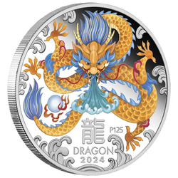 Perth Mint : Lunar III - Année du Dragon colorée 1 once d'argent 2024 Proof