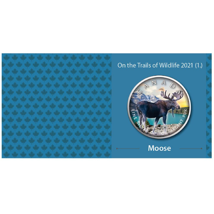 Canadá: On the Trails of Wildlife - Maple Leaf "Moose" coloured 1 oz Plata 2021