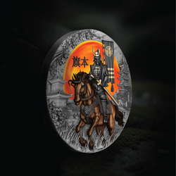 Niue: Hatamoto kolorowany/pozłacany 2 uncje Srebra 2025 Antiqued Coin