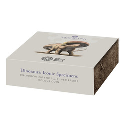 Dinosaurs: Iconic Specimens - Diplodocus 50p coloured Silver 2024 Proof