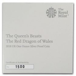 Les bêtes de la reine : Dragon rouge du Pays de Galles 1 once d'argent 2018 PROOF