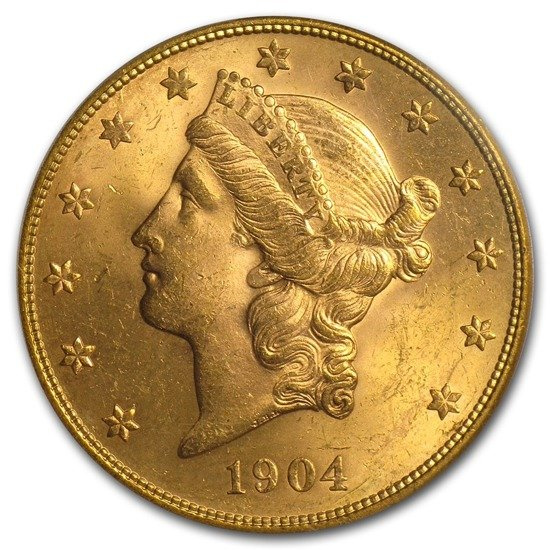 Liberty -S  Double Eagle  20 Dollar 1904 Stan 2+
