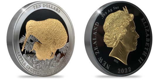 Kiwi 5 uncí stříbra 2022 Black Proof