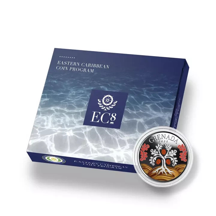 Grenada: Nutmeg Tree coloured 1 oz Silber 2022 Proof
