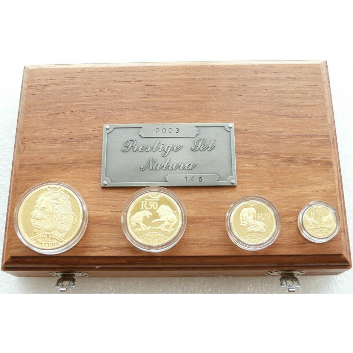 Set di 4 monete d'oro Prestige Natura: Wild Cats of Africa - The Lion 2003 Proof