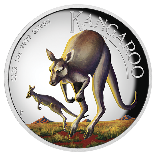Australijski Kangur kolorowany 1 uncja Srebra 2022 Proof High Relief