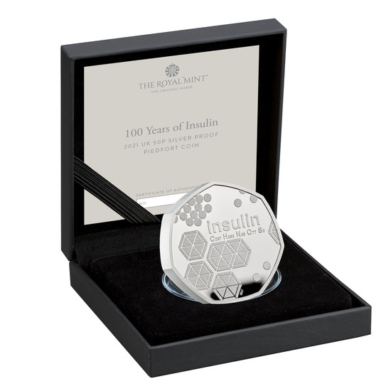 100° anniversario della scoperta dell'insulina Argento 2021 Proof Piedfort Coin
