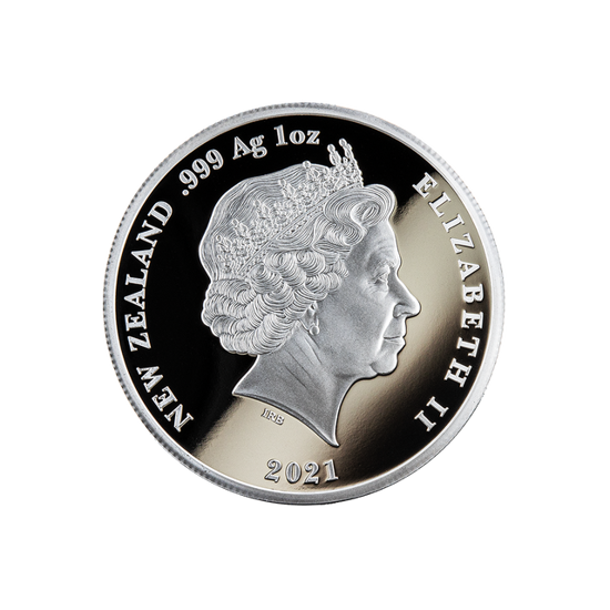 Discover New Zealand: Tui kolorowany 1 uncja Srebra 2021 Proof
