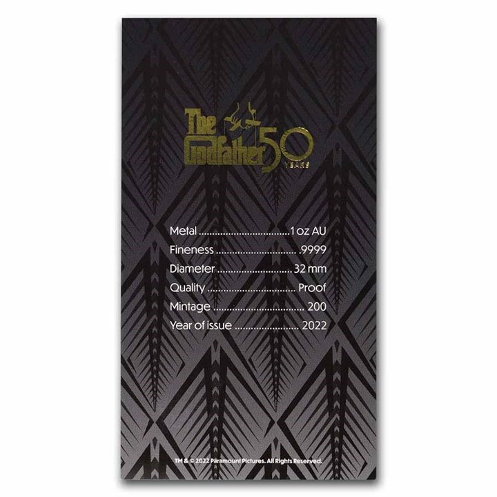 Niue: Kmotr barevný 50. výročí filmu 1 unce zlata 2022 Proof