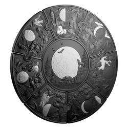 Set Kanada: Mondphasen 8 Silber-Puzzlemünzen 2025 Black Rhodium Reverse Proof