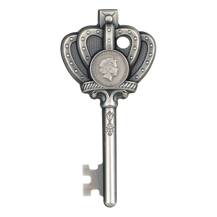Cook Islands: Key to my Kingdom 1 oz Silver 2023 Ultra High Relief Antiqued Coin