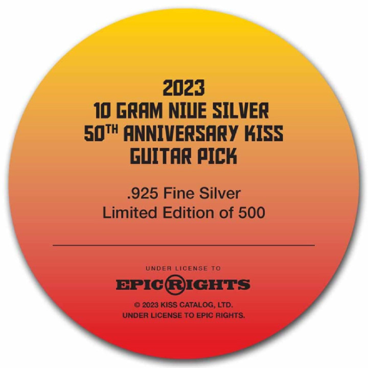 Niue: KISS 50th Anniversary 10 gram Silver 2023 Guitar Pick