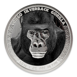 Congo: Goryl srebrnogrzbiety kolorowany 1 uncja Srebra 2016 Proof
