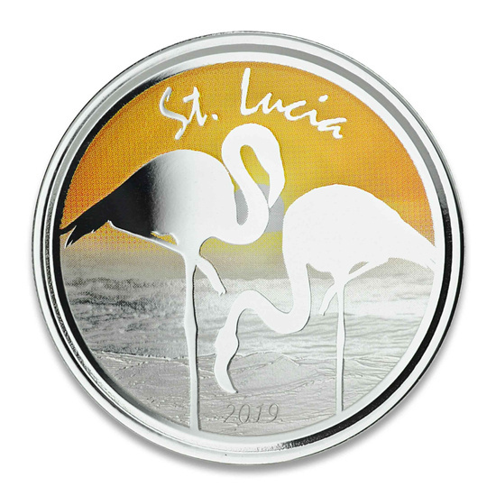 Sainte-Lucie : Flamingo coloré 1 oz d'argent 2019 Proof