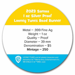 Samoa : Looney Tunes - Road Runner 1 once d'argent 2023 Proof