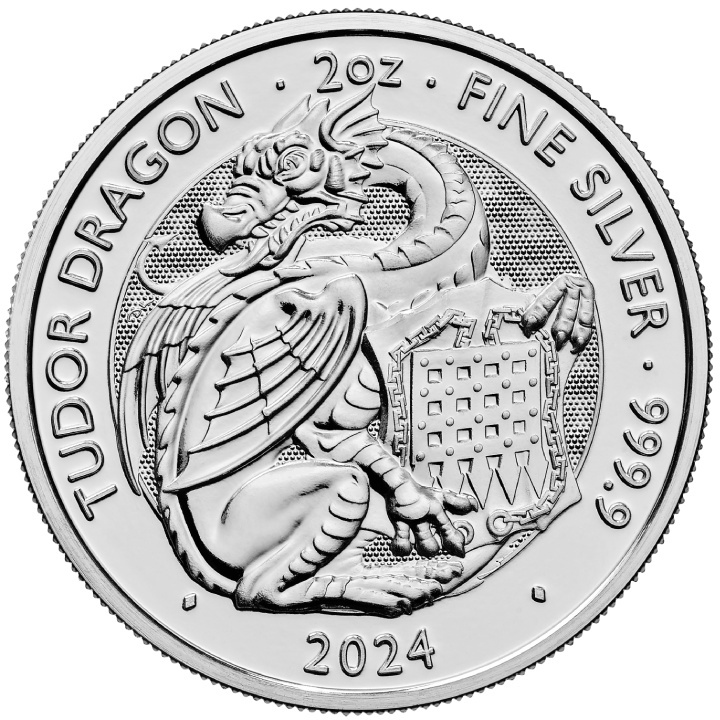 Les bêtes royales Tudor : Le dragon Tudor 2 onces d'argent 2024
