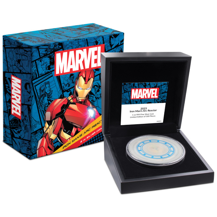 Niue: Marvel - Iron Man's Arc Reactor colorato 5 once d'argento 2023 Proof