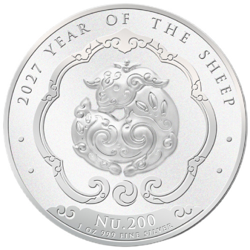 Monnaie en argent Bhoutan : Année lunaire du Mouton 1 once d'argent 2027