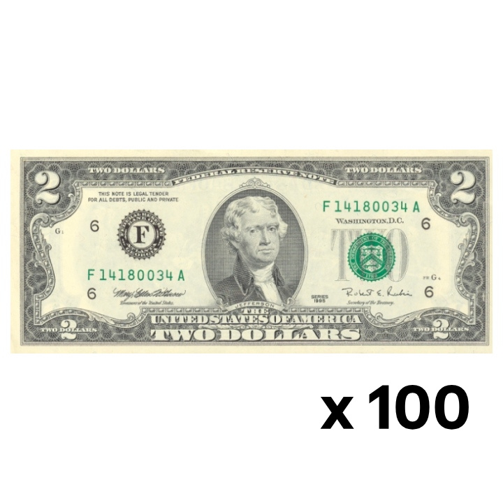 Bancnot SUA 2 dolari 2 U.S. dollars / 2 USD UNC 100 bucăți